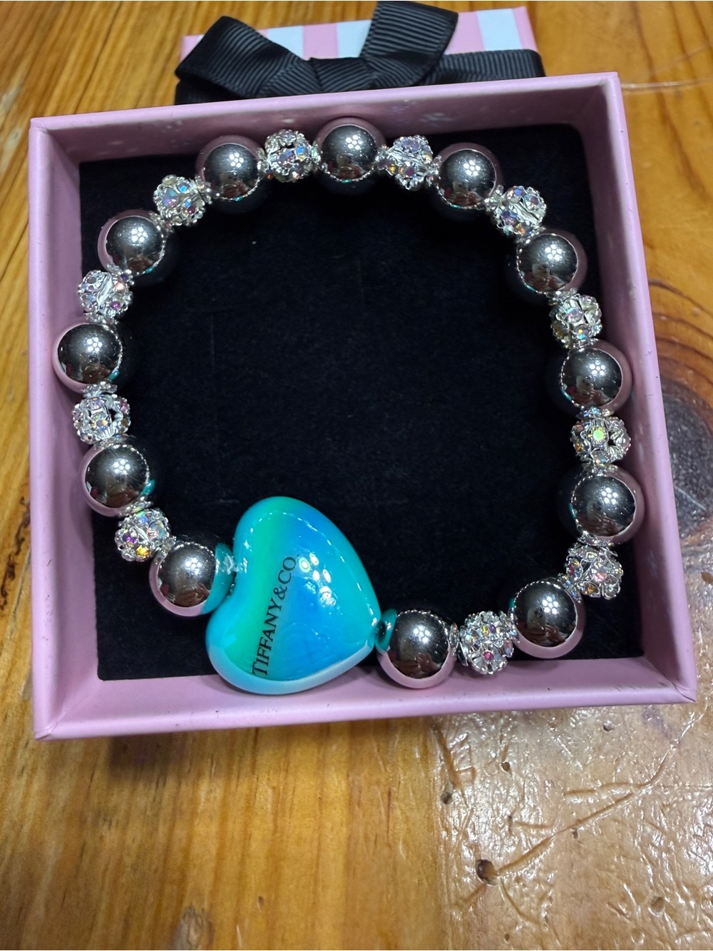 Tiffany & Co. Blue Heart Beaded Bracelet with Silver and Crystal Accents